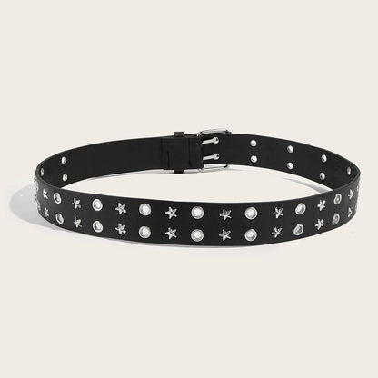 Unisex Punk PU Leather Belt Double Hole Metal Pin Buckle Goth Y2K Waist 28”-36” - QHA UK