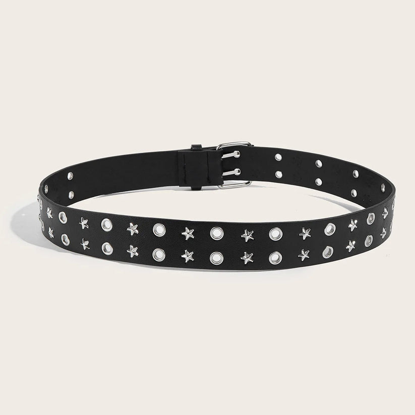 Unisex Punk PU Leather Belt Double Hole Metal Pin Buckle Goth Y2K Waist 28”-36” - QHA UK