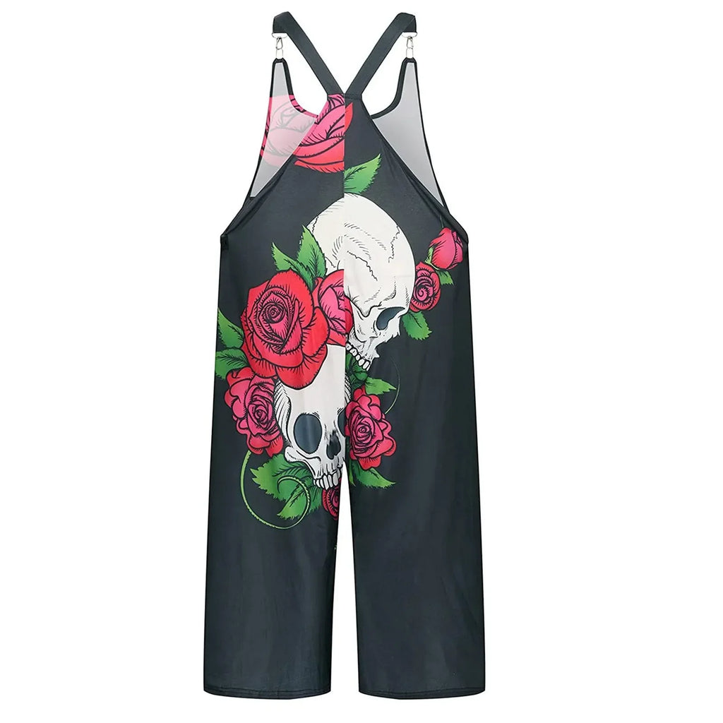 2.Women’s Skull Print Sleeveless Jumpsuit – Casual Summer Loose-Fit Streetwear