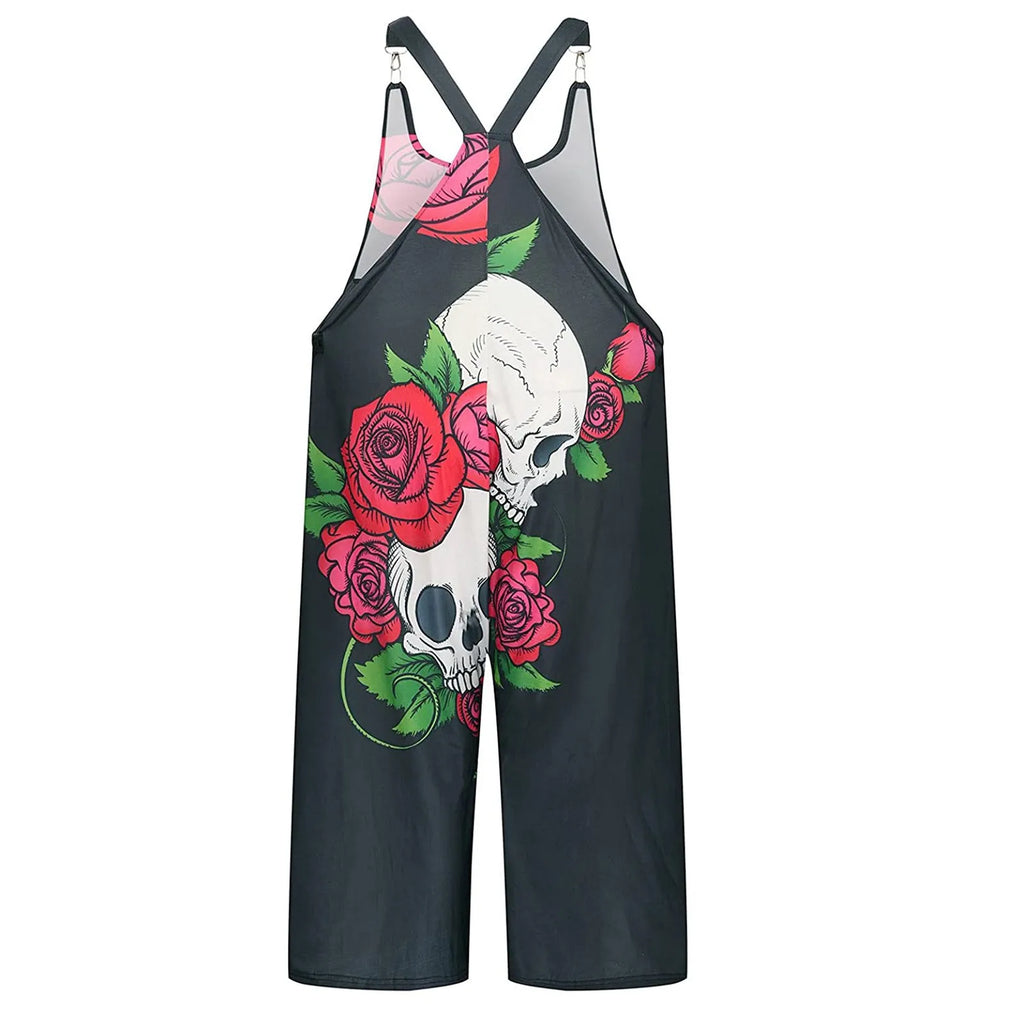 2.Women’s Skull Print Sleeveless Jumpsuit – Casual Summer Loose-Fit Streetwear