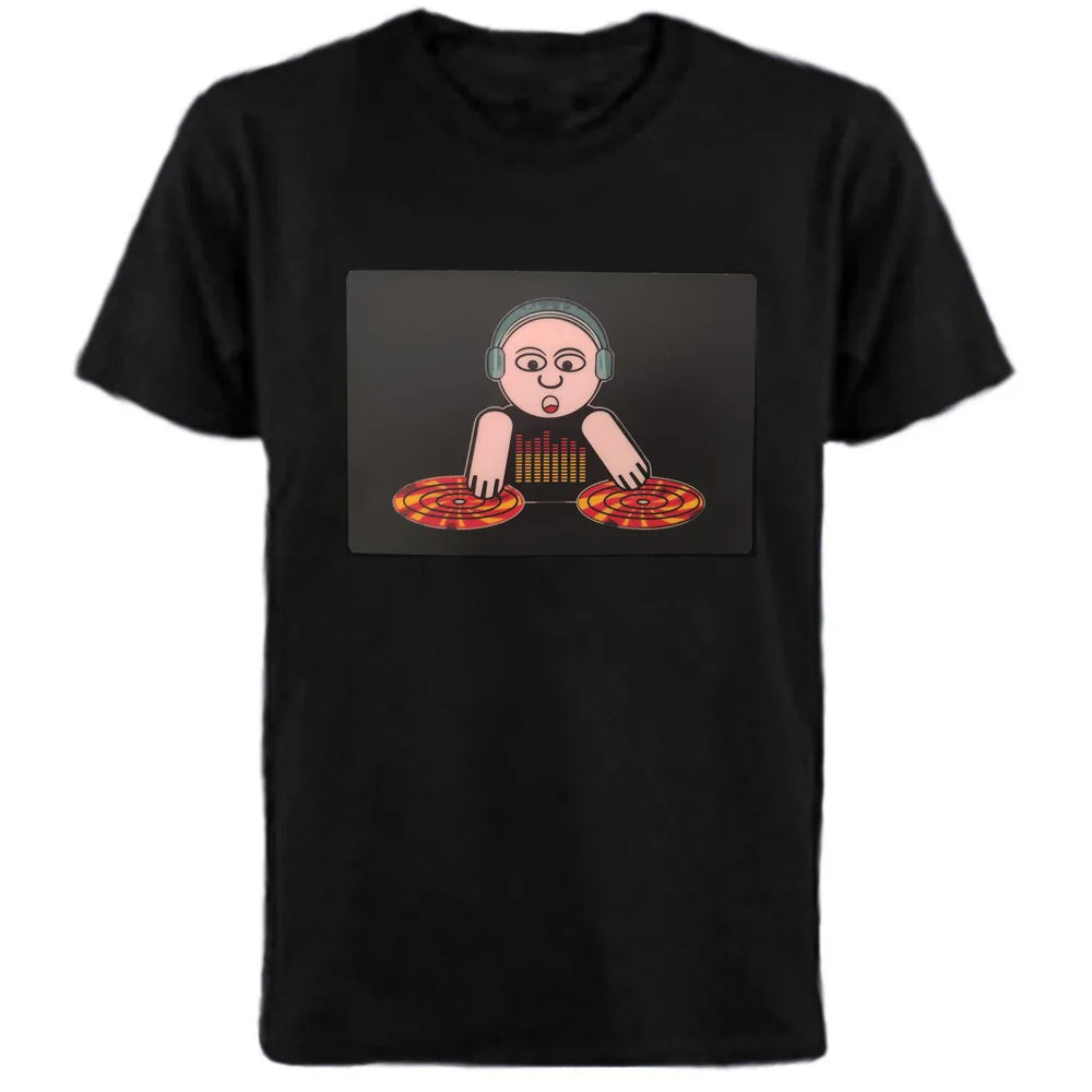 Sound-Activated LED T-Shirt – Colourful Rubik's Cube Light-Up Panel, Music Responsive Flashing Selection