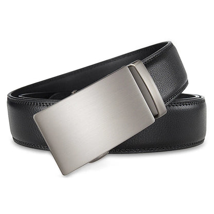 QHA Men's Genuine Leather Ratchet Belt – 35mm, Automatic Buckle, Cut-to-Fit