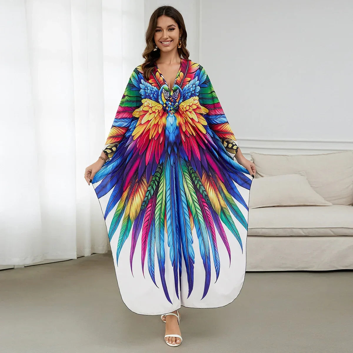 1. Maxi Kaftan Beach Dresses for Women – Artistic Summer Robe with Bold Prints