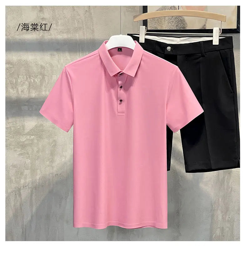 Seamless High-end Polo Shirt for Men's Business Thin Half Sleeved Solid Lapel Short Sleeved Men's Shirt Polo Shirt - QHA UK