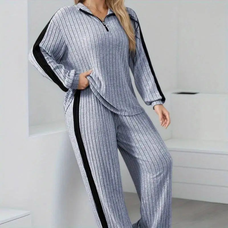 Womens 2-Piece Suit Zipper Collar Long Sleeve Top Wide Leg Pants 8-16