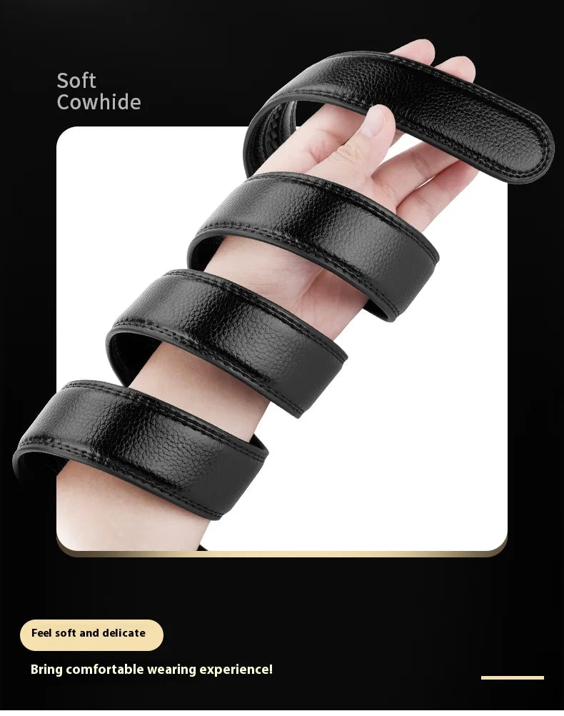 Mens Genuine Leather Ratchet Belt Strap 35mm Black Replacement 160cm