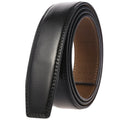 Black leather belt with visible stitching on a white background