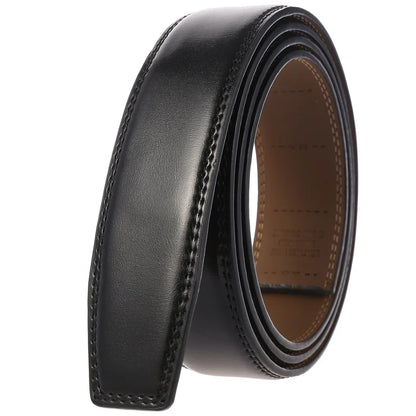 Black leather belt with visible stitching on a white background