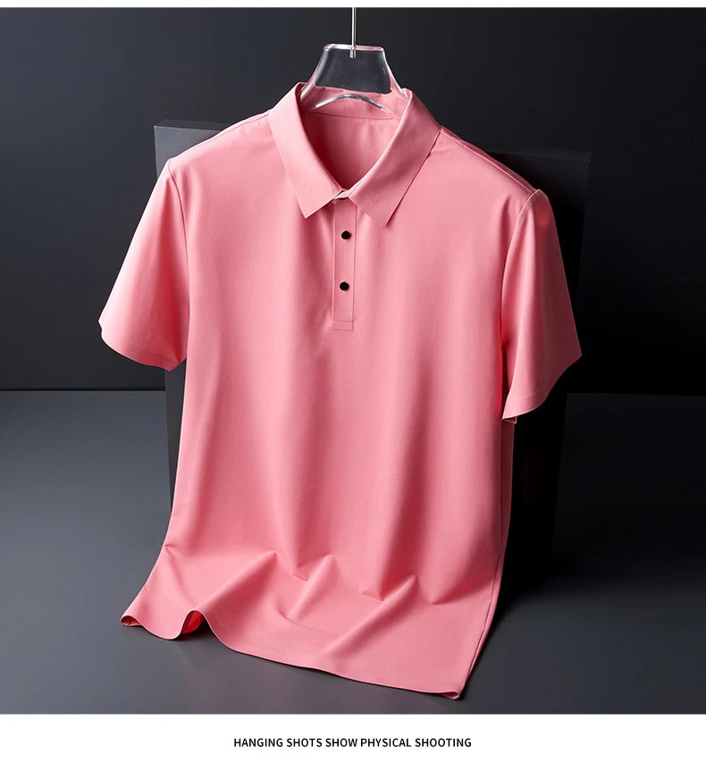 Seamless High-end Polo Shirt for Men's Business Thin Half Sleeved Solid Lapel Short Sleeved Men's Shirt Polo Shirt - QHA UK