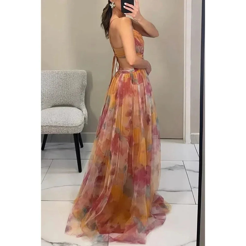QDMUCHENLUOKE Womens Printed Pleated Party Dress S to XXL
