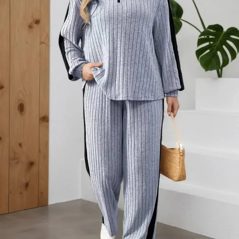 Womens 2-Piece Suit Zipper Collar Long Sleeve Top Wide Leg Pants 8-16