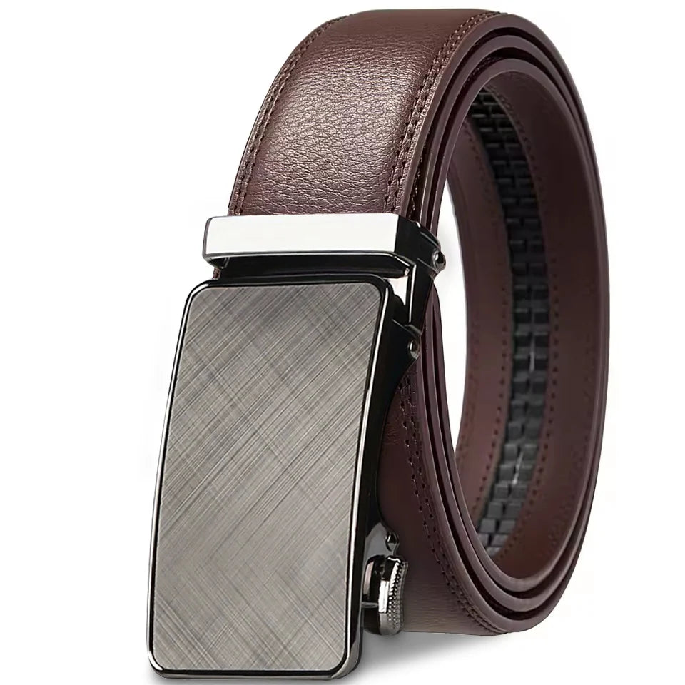 Men's Genuine Leather Ratchet Belt Automatic Buckle Black Brown