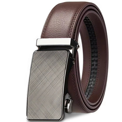 Men's Genuine Leather Ratchet Belt Automatic Buckle Black Brown