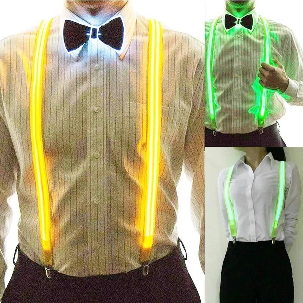 Light-Up LED Suspenders & Bow Tie Set – Adjustable Glowing Party Braces for Kids & Adults