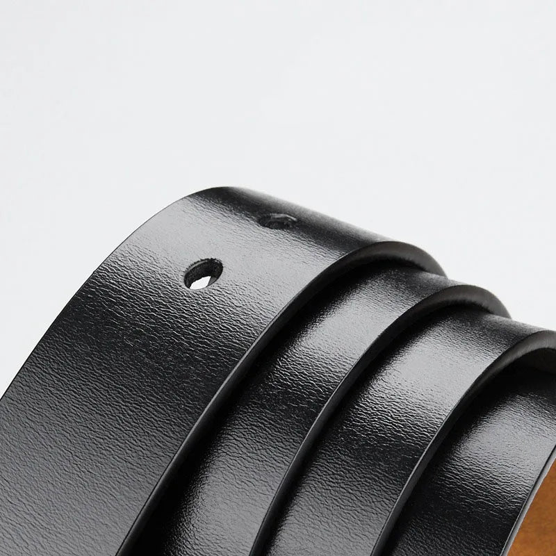 Mens Genuine Leather Belt Strap 3.8cm No Buckle Replacement Black Brown - QHA UK