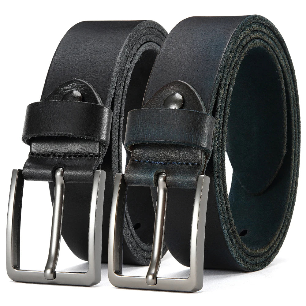 Mens Genuine Cowhide Leather Belt Antique Needle Buckle Casual Jeans Belt 40mm - QHA UK