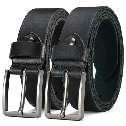Mens Genuine Cowhide Leather Belt Antique Needle Buckle Casual Jeans Belt 40mm - QHA UK