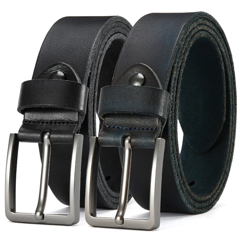 Mens Genuine Cowhide Leather Belt Antique Needle Buckle Casual Jeans Belt 40mm - QHA UK