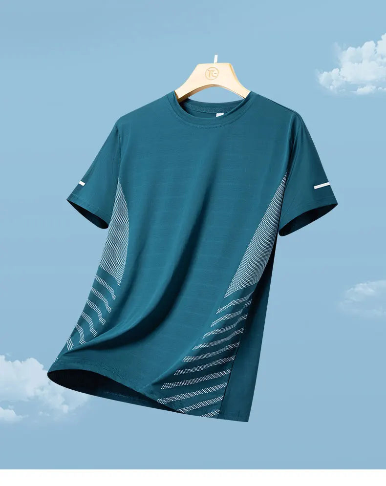 Mens Quick Dry Summer Running T-Shirt Ice Silk Breathable Reflective Gym Top