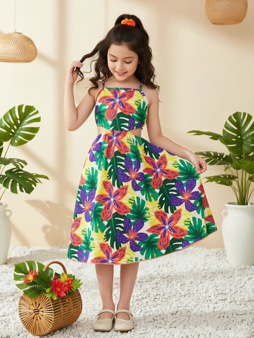 Girls Floral Spaghetti Strap Beach Dress Ages 5 to 12 Years