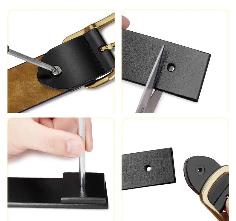 Mens Genuine Leather Belt Strap 3.8cm No Buckle Replacement Black Brown - QHA UK