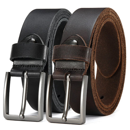 Mens Genuine Cowhide Leather Belt Antique Needle Buckle Casual Jeans Belt 40mm - QHA UK