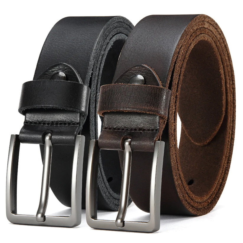 Mens Genuine Cowhide Leather Belt Antique Needle Buckle Casual Jeans Belt 40mm - QHA UK