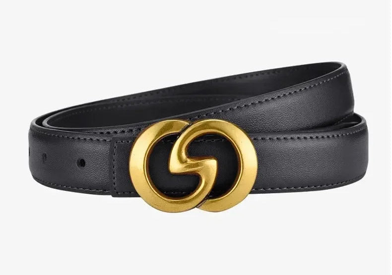 Women's PU Leather Denim Buckle Belt Casual Waistband Black Brown 95–110cm