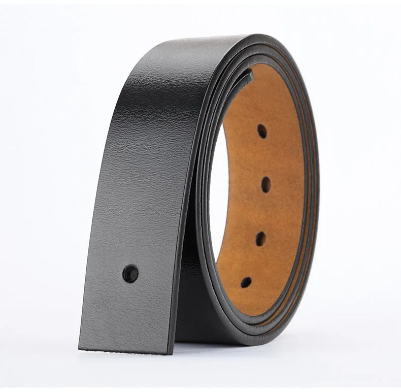 Mens Genuine Leather Belt Strap 3.8cm No Buckle Replacement Black Brown - QHA UK