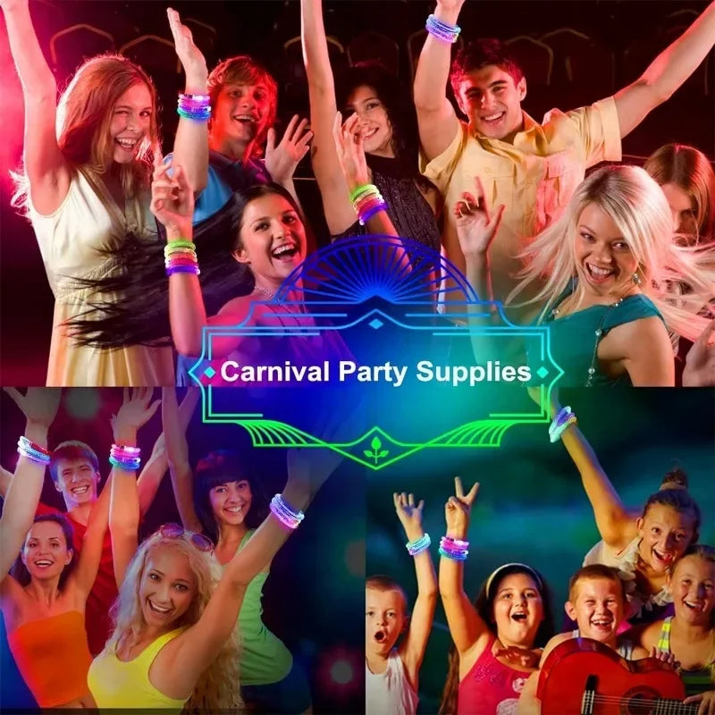 1–100PCS LED Glow Bracelets – Light-Up Bands for Halloween, Concerts, Parties & Holiday Decorations