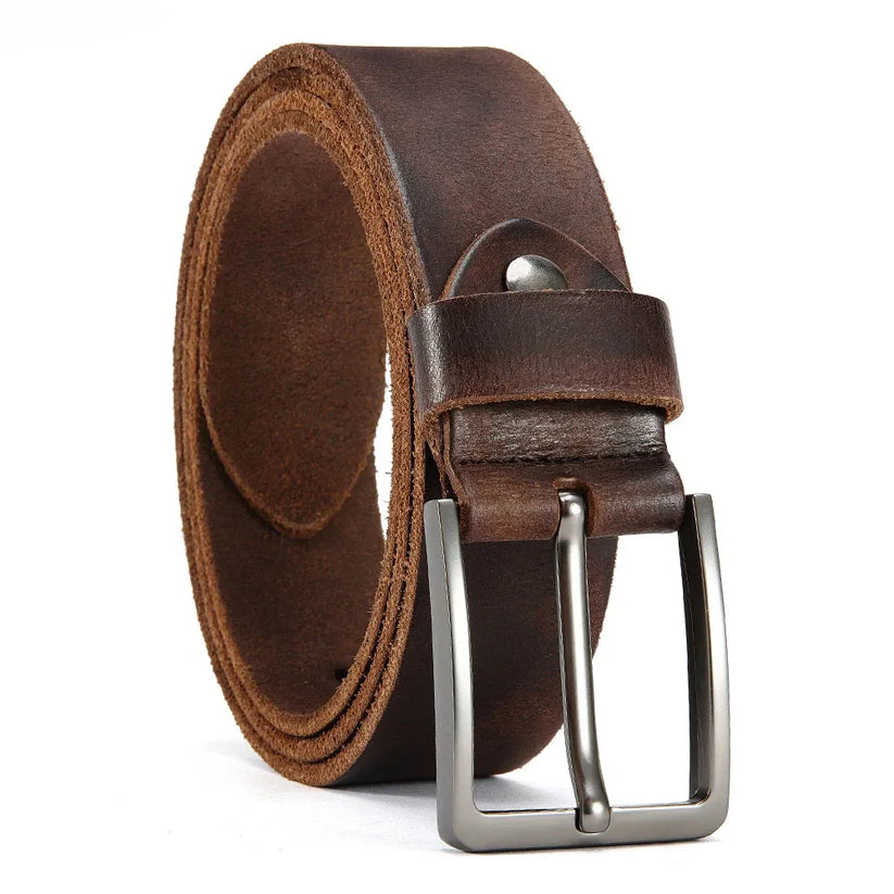 Mens Genuine Cowhide Leather Belt Antique Needle Buckle Casual Jeans Belt 40mm - QHA UK