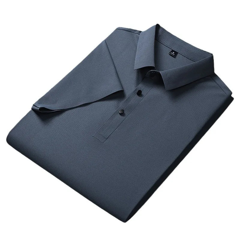 Seamless High-end Polo Shirt for Men's Business Thin Half Sleeved Solid Lapel Short Sleeved Men's Shirt Polo Shirt - QHA UK