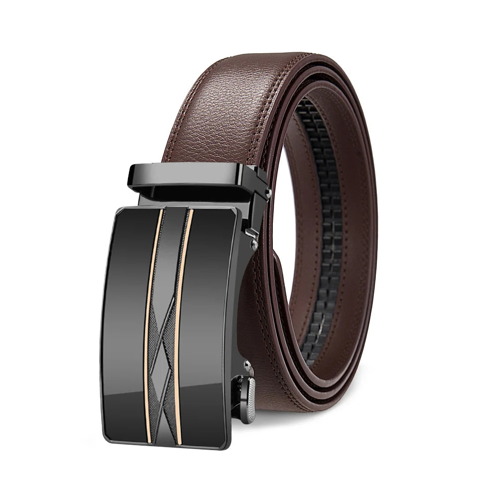 Mens Genuine Leather Ratchet Belt Black Brown 2-Pack 110-140cm