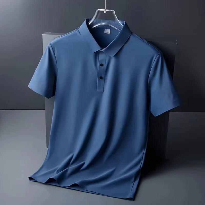 Seamless High-end Polo Shirt for Men's Business Thin Half Sleeved Solid Lapel Short Sleeved Men's Shirt Polo Shirt - QHA UK