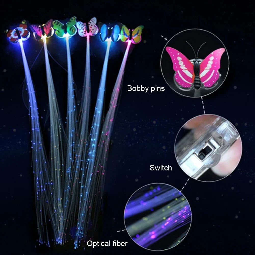 LED Fibre Optic Hair Clips – Light-Up Flash Braids & Luminous Hair Barrettes for Birthdays, Weddings, Parties & Carnivals