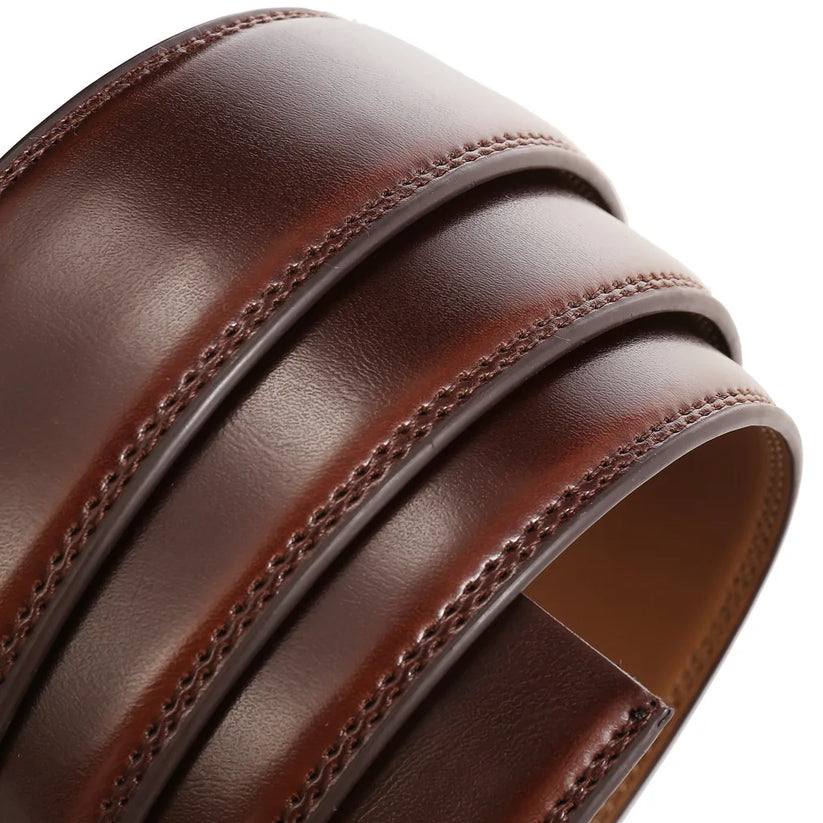 Mens Genuine Leather Belt Strap No Buckle 3cm Ratchet Replacement 110-130cm - QHA UK