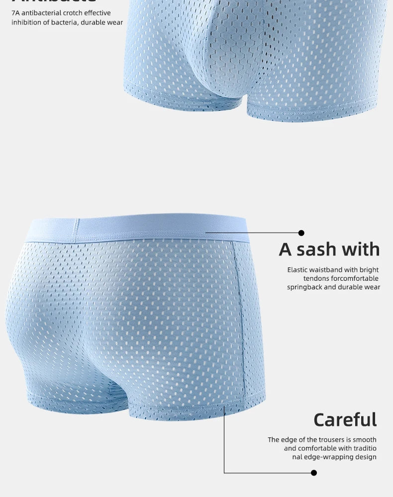 Mens Ice Silk Boxer Shorts Breathable Mesh Underwear Plus Size 4-Pack - QHA UK