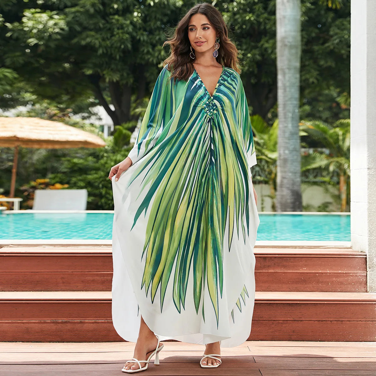 2.Maxi Kaftan Beach Dresses for Women – Artistic Summer Robe with Bold Prints