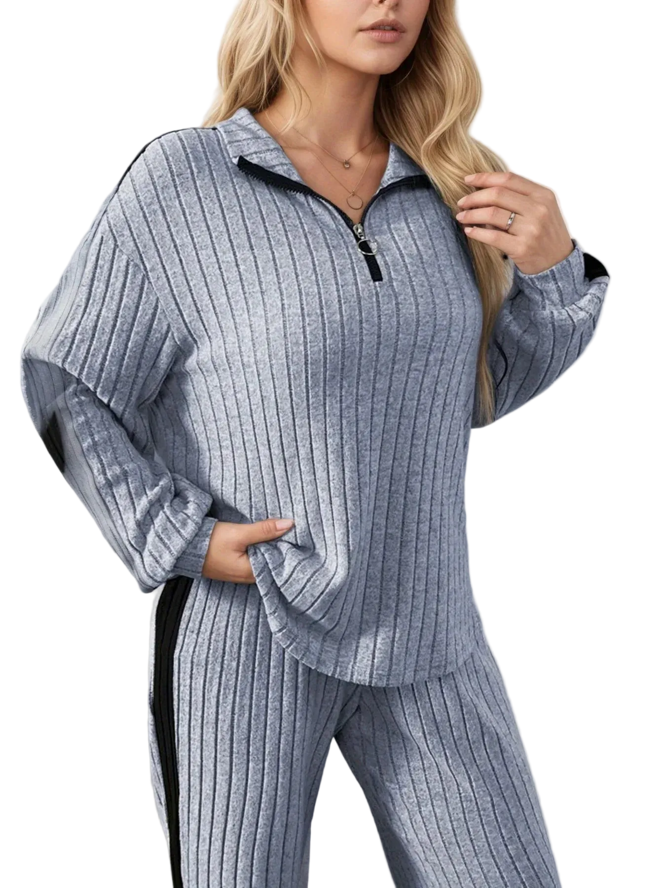 Womens 2-Piece Suit Zipper Collar Long Sleeve Top Wide Leg Pants 8-16