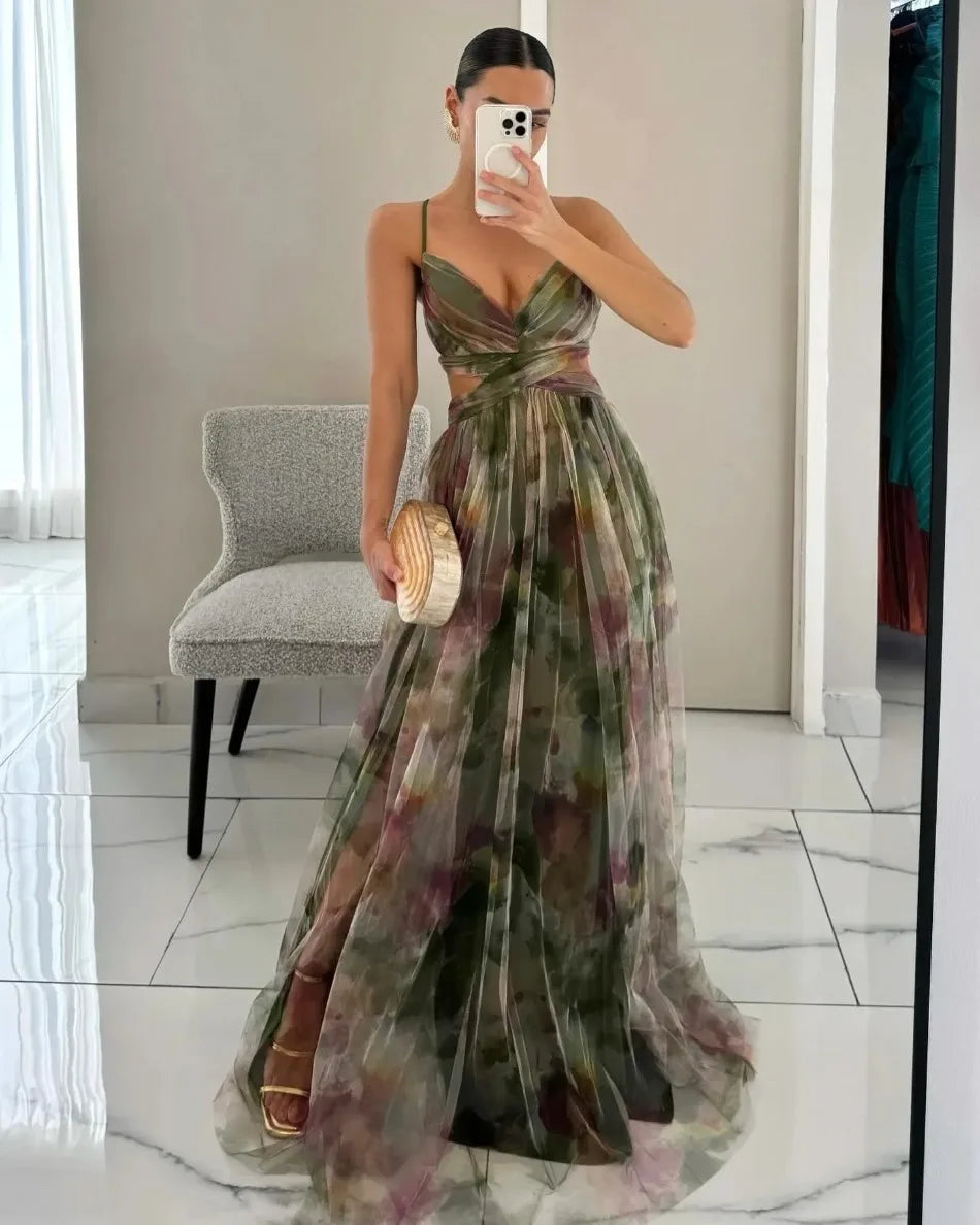 QDMUCHENLUOKE Womens Printed Pleated Party Dress S to XXL