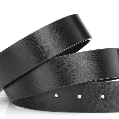 Mens Reversible PU Leather Belt Strap No Buckle Black / Brown 3.3cm - QHA UK