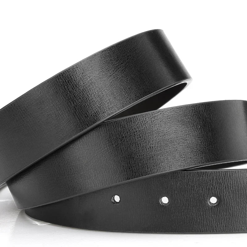 Mens Reversible PU Leather Belt Strap No Buckle Black / Brown 3.3cm - QHA UK