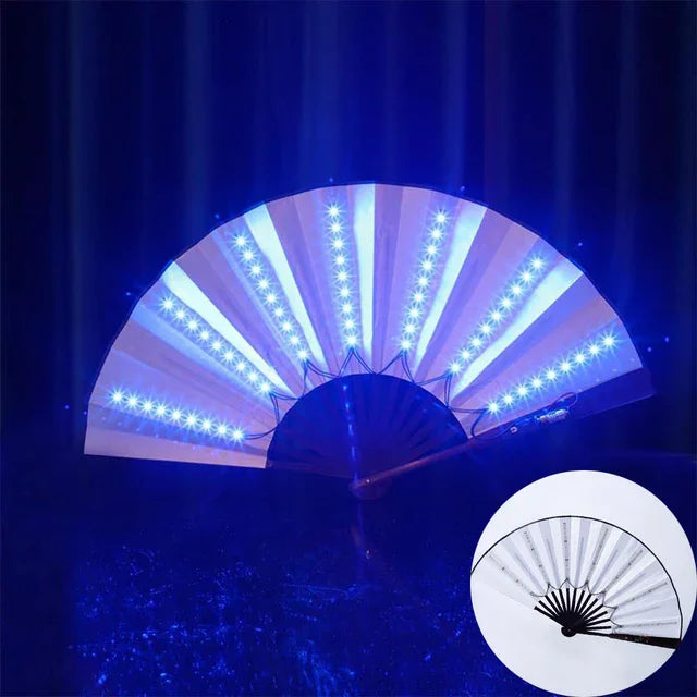 LED Light-Up Foldable Hand Fan – Glowing Neon Bamboo Fan for Dance, Concerts, & Performance Props