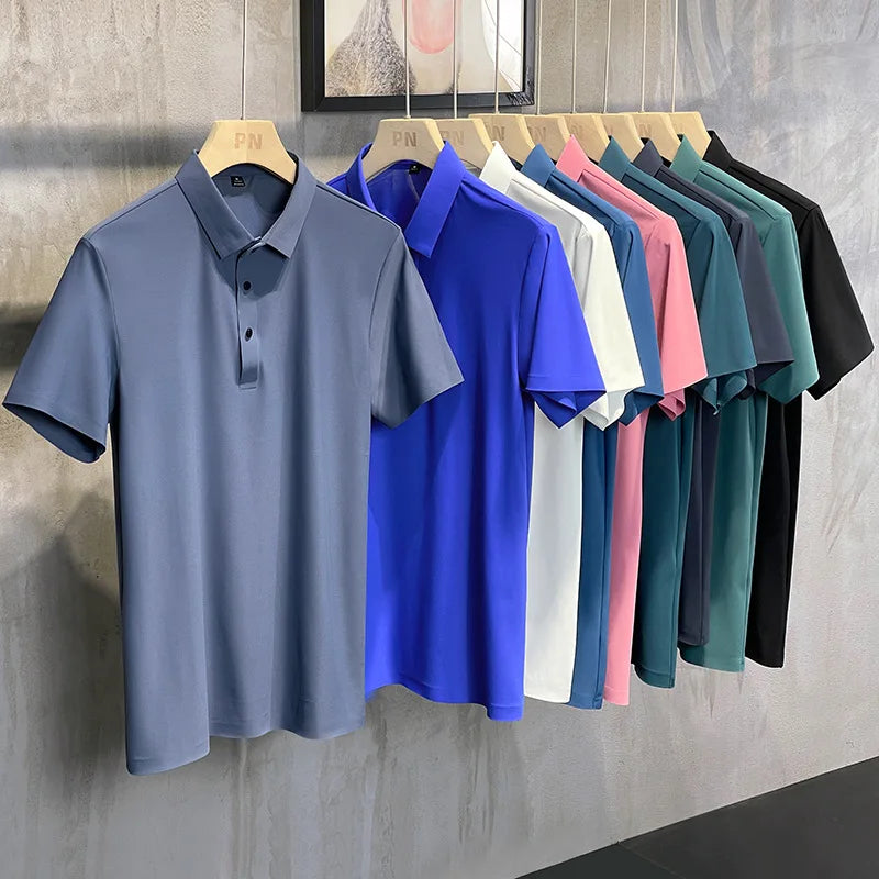 Seamless High-end Polo Shirt for Men's Business Thin Half Sleeved Solid Lapel Short Sleeved Men's Shirt Polo Shirt - QHA UK