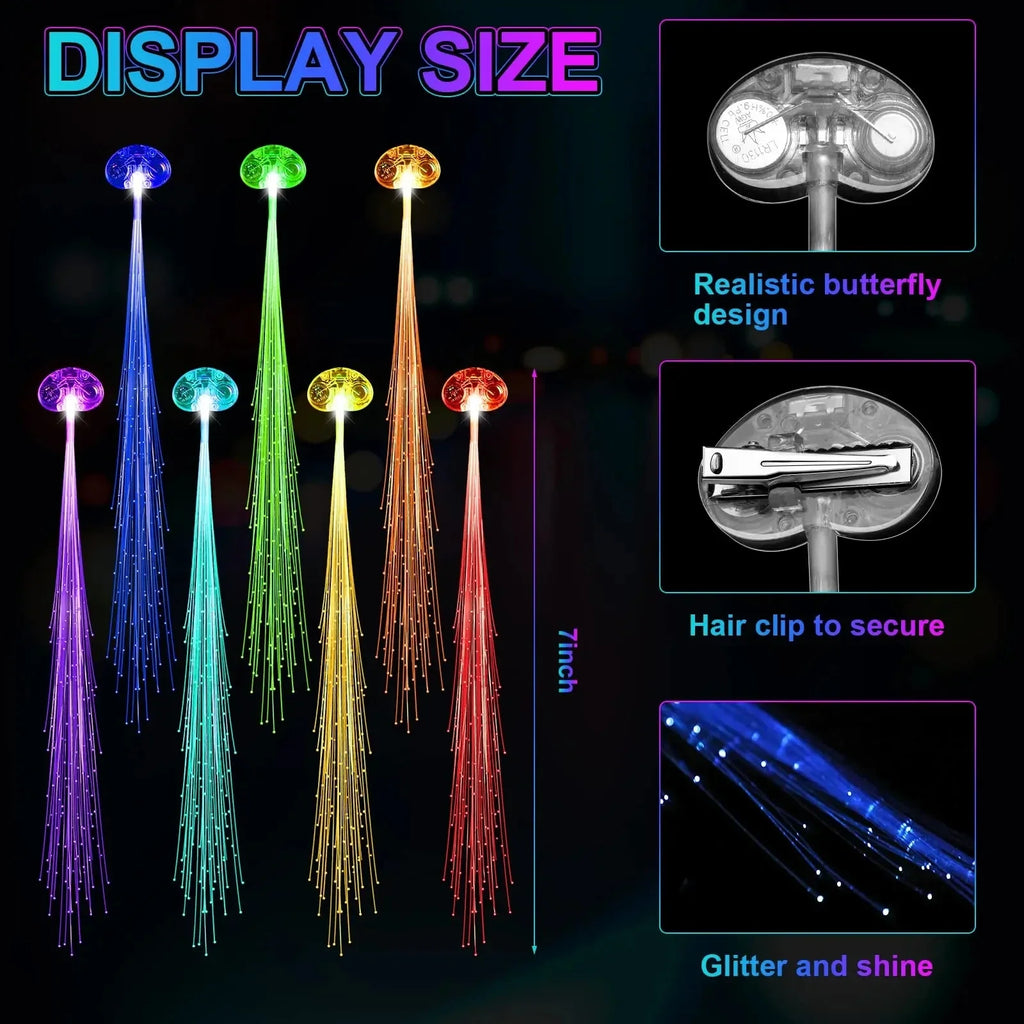 LED Fibre Optic Hair Clips – Light-Up Flash Braids & Luminous Hair Barrettes for Birthdays, Weddings, Parties & Carnivals
