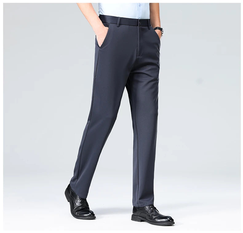 Mens Slim Fit Formal Trousers Stretch Smart Business Suit Pants - QHA UK