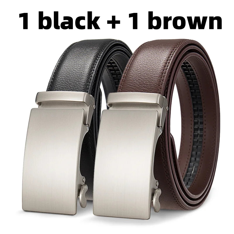 QHA Men's Genuine Leather Ratchet Belt – 35mm, Automatic Buckle, Cut-to-Fit