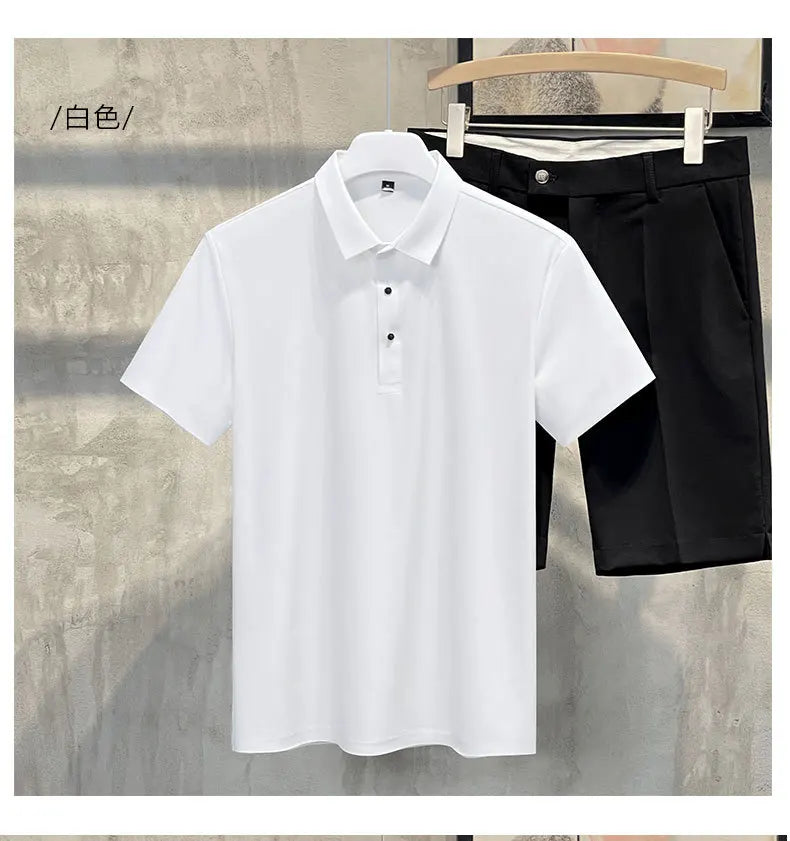 Seamless High-end Polo Shirt for Men's Business Thin Half Sleeved Solid Lapel Short Sleeved Men's Shirt Polo Shirt - QHA UK