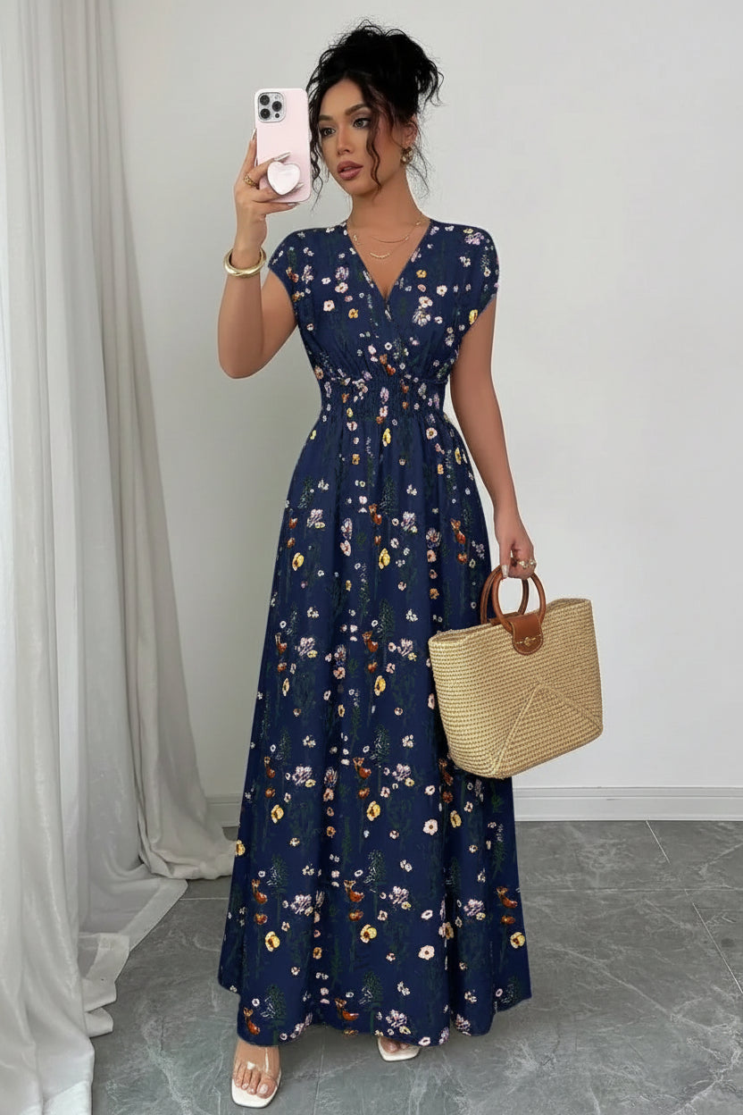 Women's Floral Maxi Dress V-Neck Sleeveless Boho Summer Holiday