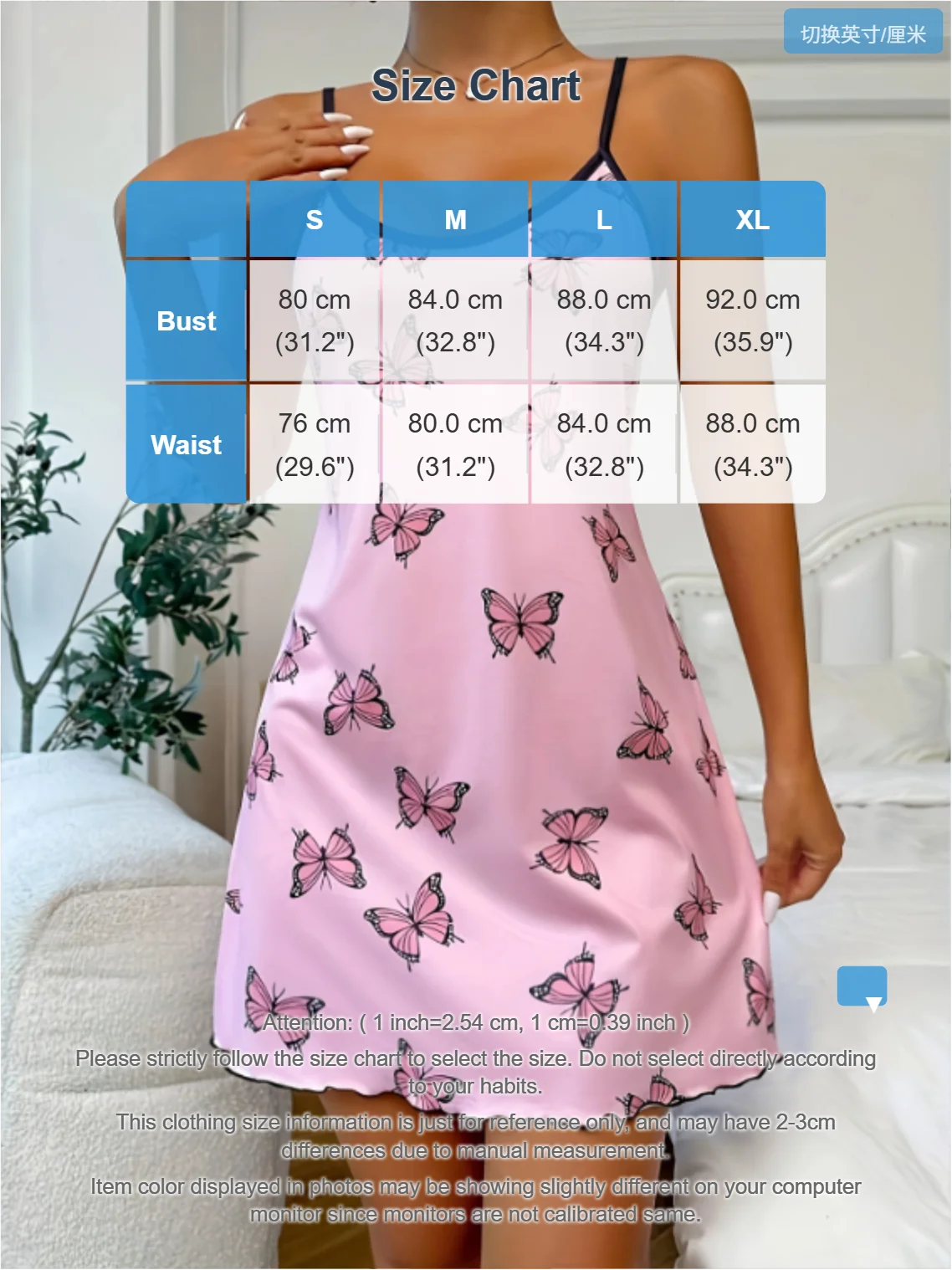 Womens Butterfly Print Nightdress Spaghetti Strap Summer Slip Nightie - QHA UK